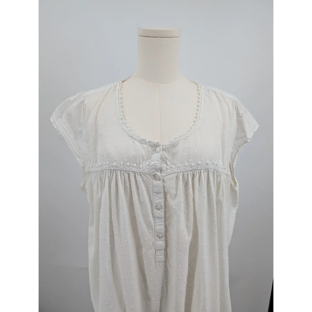 Adonna 100% Cotton Swiss Dot Nightgown Cap Sleeve Size L Pink Ruffle Coquette